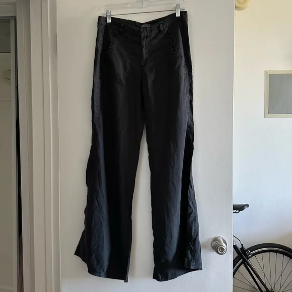 NWT JOIE Black Designer Linen Hampton Med-Low Rise Fitted Hips Wide Leg Pants - Picture 2 of 9